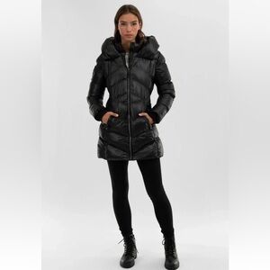 Canada Weather Gear Chevron Quilted Long Parka Jacket - Black Sz Small NWT $260
